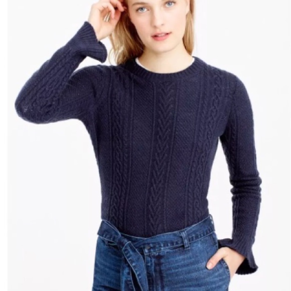 J. Crew Navy Cable-Knit Crewneck Sweater